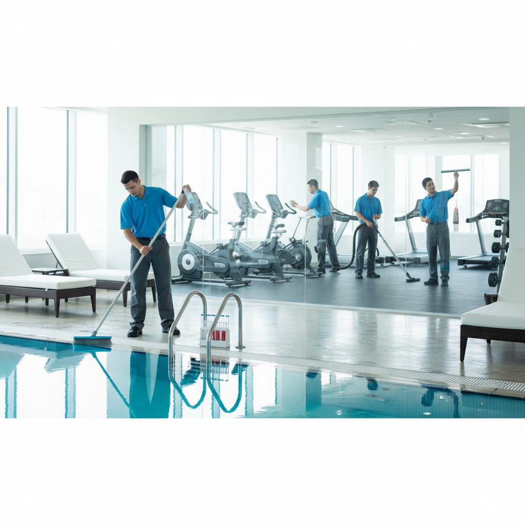 Clean and well-maintained apartment pool and fitness amenities
